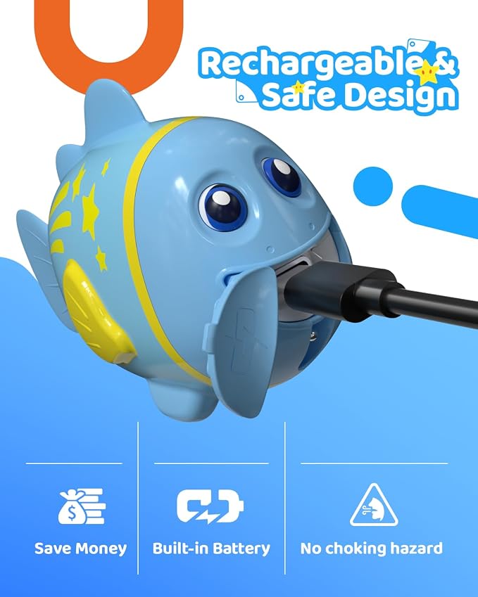 Rechargeable Swimming Fish Toy, Light up Bath Toys - Image 4