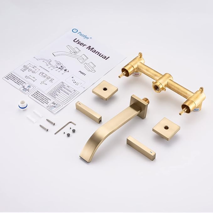 Brass Wall Faucet Brushed Gold Wall Mounted Bathroom Faucet, Wall Mount - Image 7