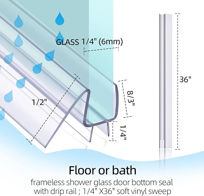 POZIA Shower Door Bottom Seal Frameless Glass Shower Door Seal Strip Clear - Image 2