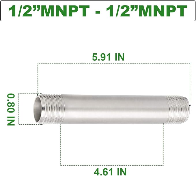 TAISHER 2Pcs Stainless Steel Pipe Fittings, 1/2" NPT x 1/2" NPT Male Threaded - Image 4
