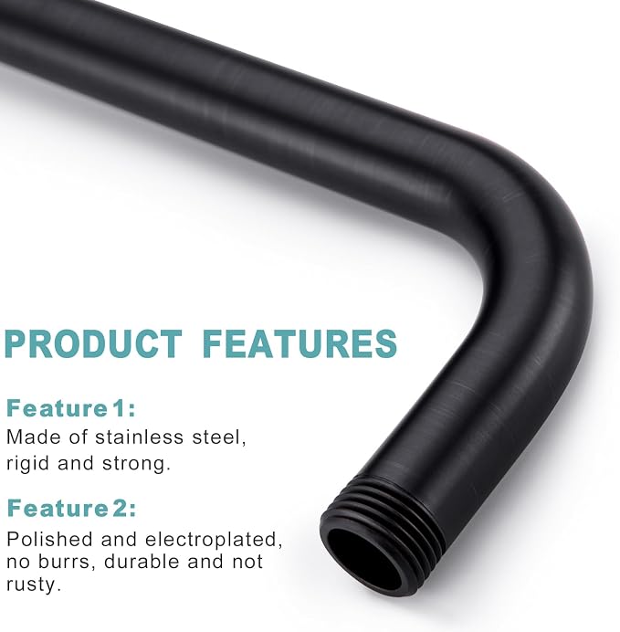 BESTILL 16 Inch L-Shaped Shower Head Extension Arm, Shower Arm and Flange - Image 4