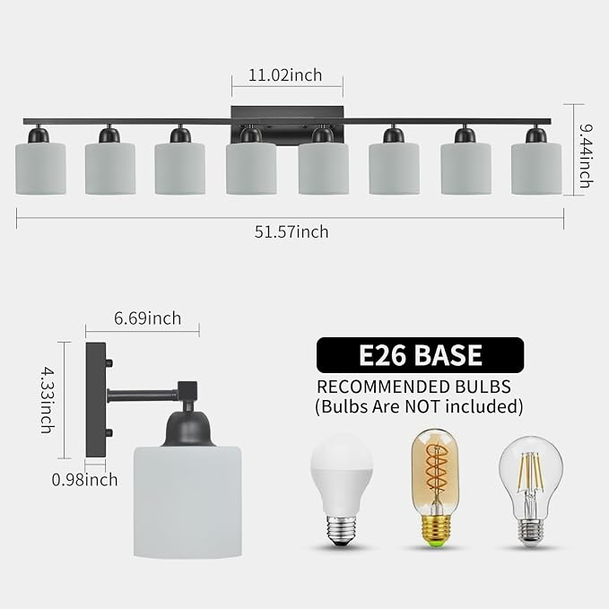 8 Light Black Bathroom Light Fixtures Over Mirror - Image 2