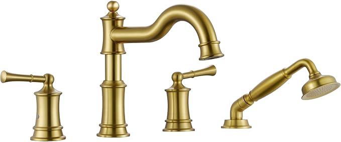 Roman Bathtub Faucet Set With Hand Shower 4 Hole Deck Mount Tub Filler With by WINKEAR