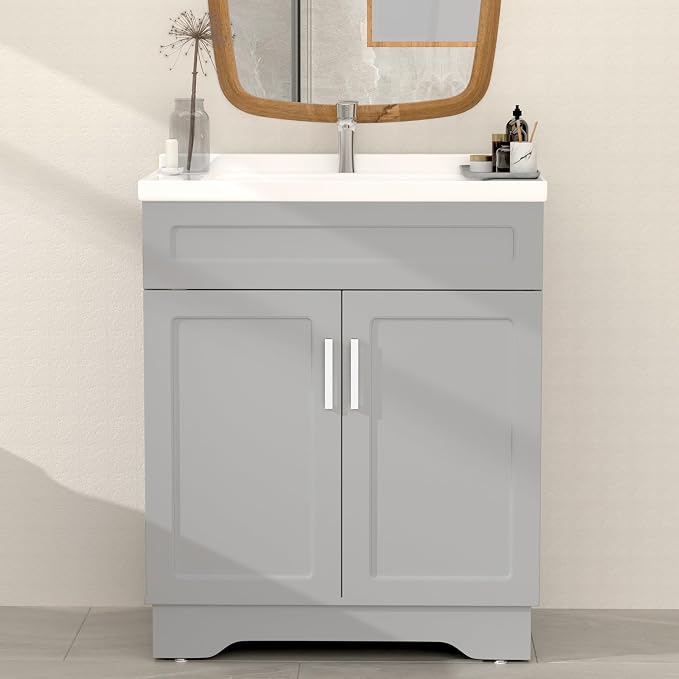 Bathroom Vanity with Ceramic Sink, Bathroom Vanity Cabinet with 2 Doors by SmhxoFurniture
