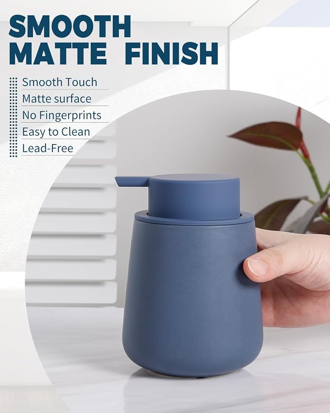 Bosilunlife Ceramic Foaming Soap Dispenser - 12oz Nave Blue Foam Hand Wash - Image 5
