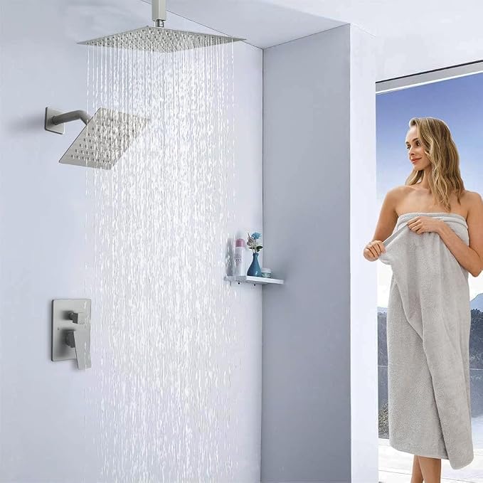 Shower Faucet Set Brushed Nickel Shower System, Ceiling Mount 10 Inch Shower - Image 2