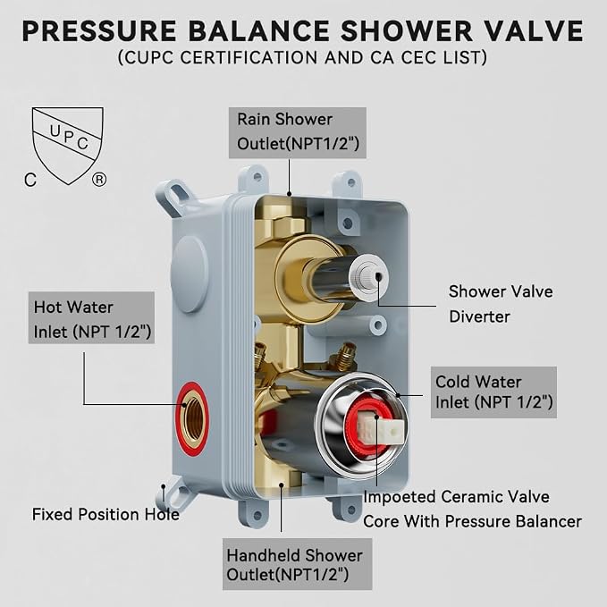 Shower Faucet Set Chrome Shower System, Starbath 12" Rain Shower Head and - Image 8