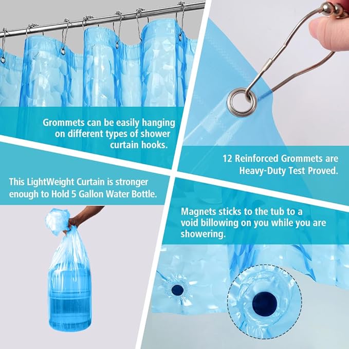 Ga-Geetopia EVA 3D Blue Pearl Water Cube Plastic Shower Curtain Liner - Image 6