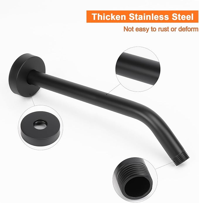 HarJue Shower Arm with Flange and Teflon Tape, Wall Mounted Shower Pipe 304 - Image 3