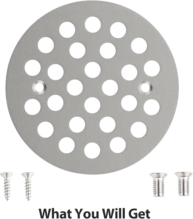 4-1/4” Round Shower Drain Cover, Screw-in Shower Drain Strainer, - Image 4