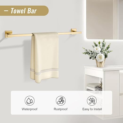 YACVCL Towel Bar Set 10-Piece Brushed Gold Bathroom Hardware Set, 23.6 Inch - Image 2