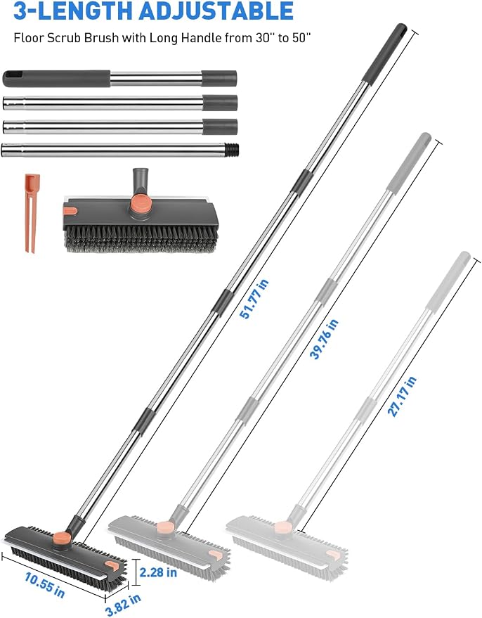 Floor Scrub Brush with Long Handle, 3 in 1 Multi-Angle Heavy Duty Stiff Bristle - Image 5