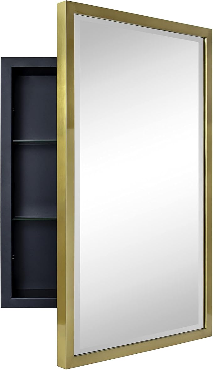 TEHOME Gold Metal Framed Recessed Bathroom Medicine Cabinet - Image 3