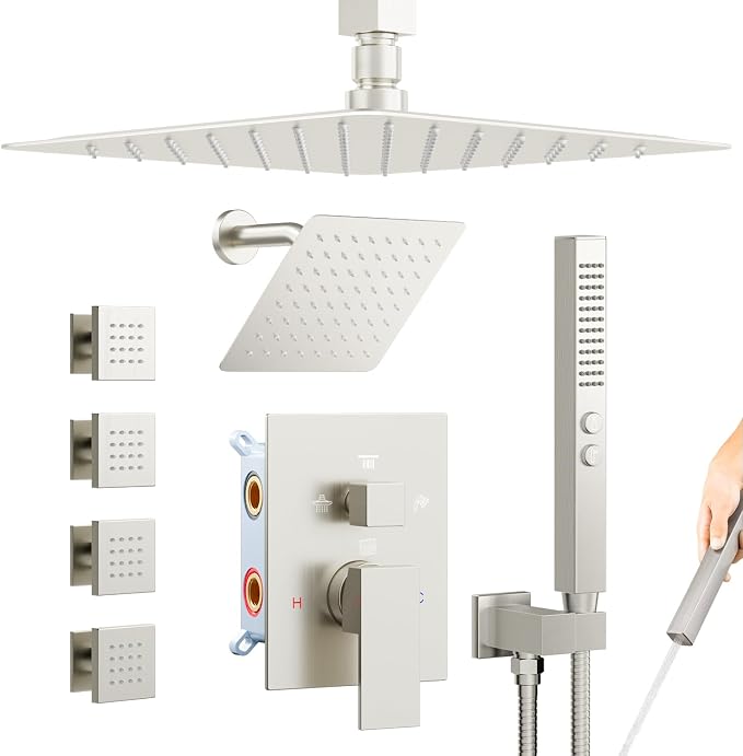 Shower Systems Brushed Nickel Shower Faucet Sets, Bostingner 4 Modes 10+6" by Bostingner