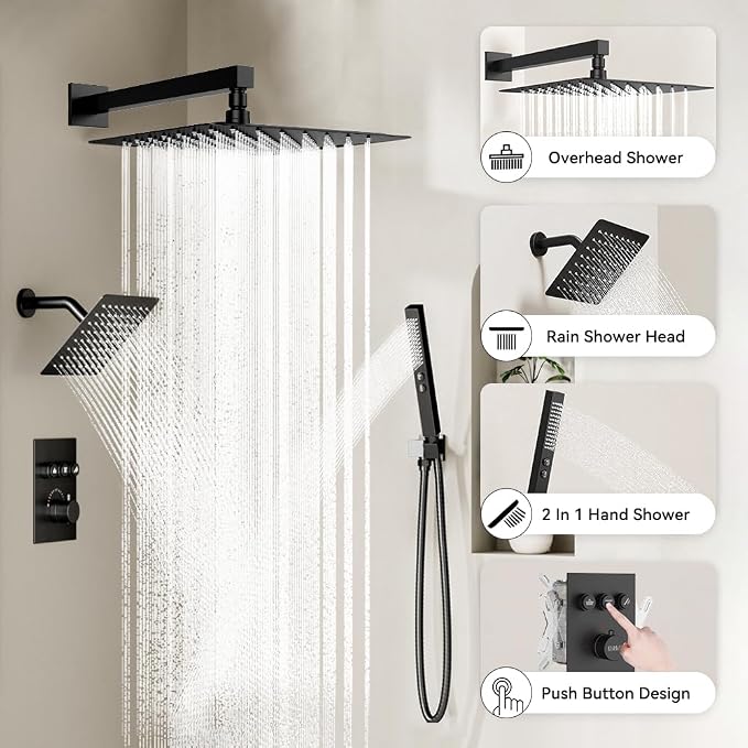 Thermostatic Shower System Matte Black, STARBATH Shower Faucets Sets 12+ 6" - Image 2