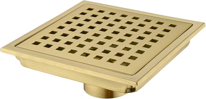 Square Shower Floor Drain with Removable Cover Grid Grate 6 inch Long, SUS 304 by Orhemus