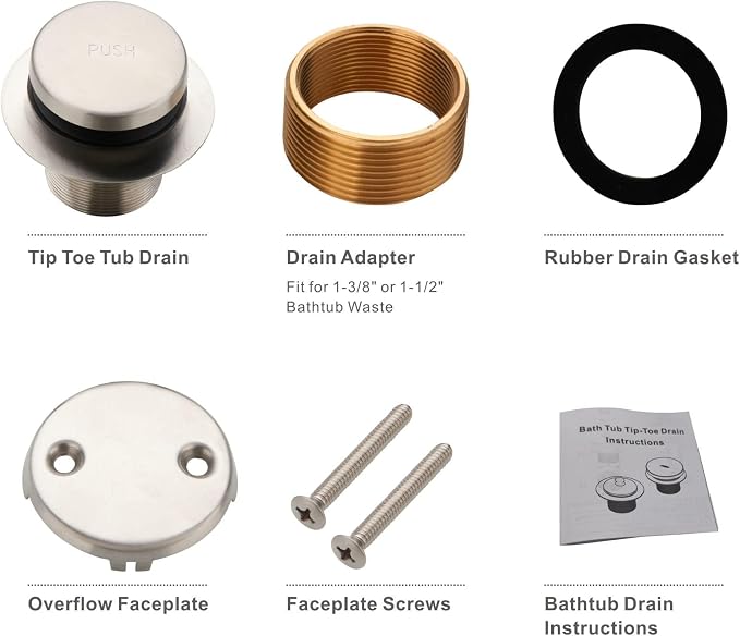 Tip Toe Bathtub Tub Drain Conversion Kit Assembly, Wellup Tub Drain Trim Kit - Image 5