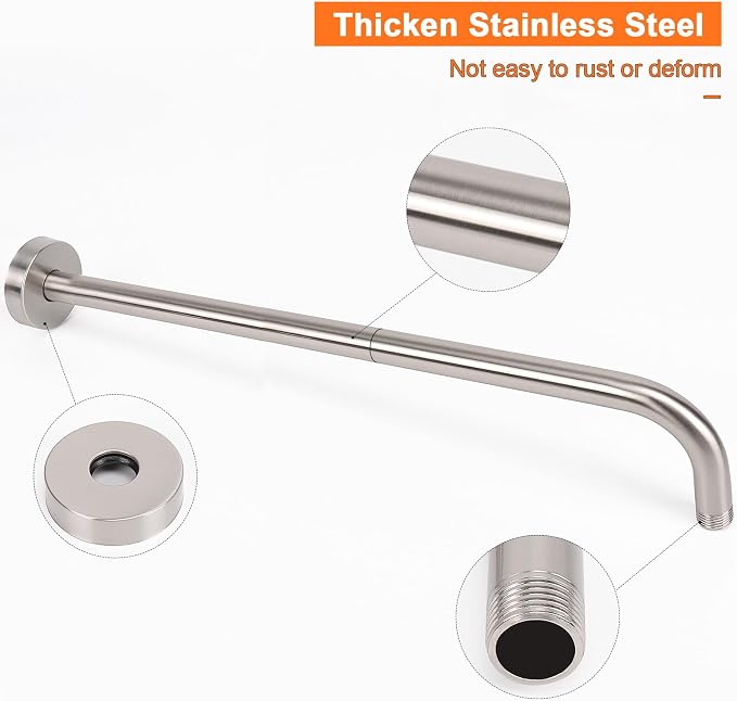 HarJue Shower Arm with Flange and Teflon Tape, Wall Mounted Shower Pipe 304 - Image 3