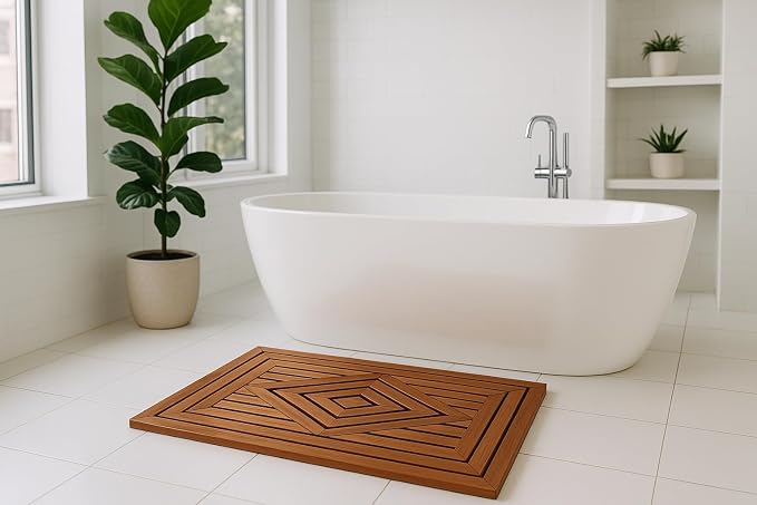 Designer Teak Shower Mat Large 31.5 X 19.5 Naturally Water-Resistant - Image 6