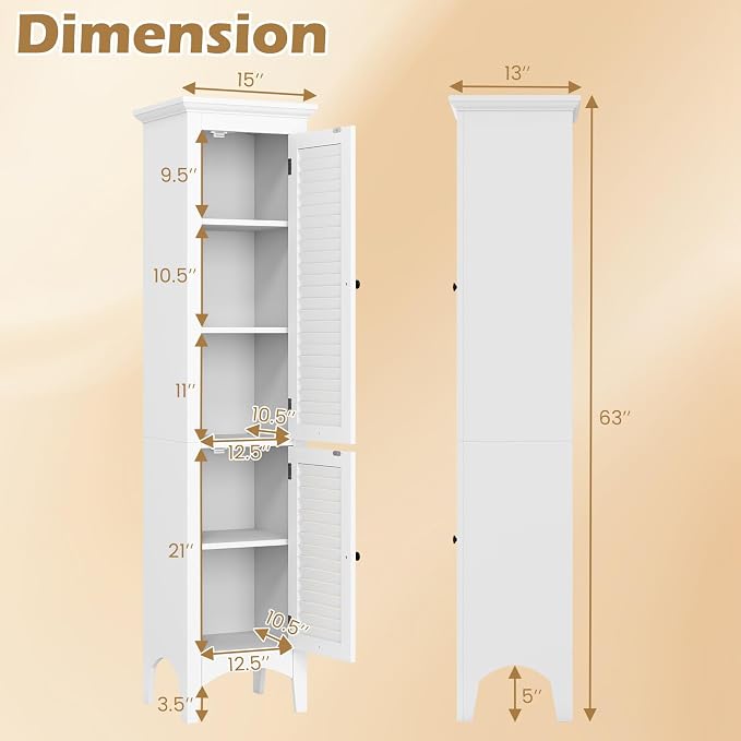 Tangkula 63" Tall Bathroom Storage Cabinet, Freestanding Narrow Linen Tower - Image 3