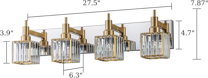 Crystal Bathroom Light Gold Chrome 4-Light Modern Bathroom Vanity Fixtures Over - Image 3