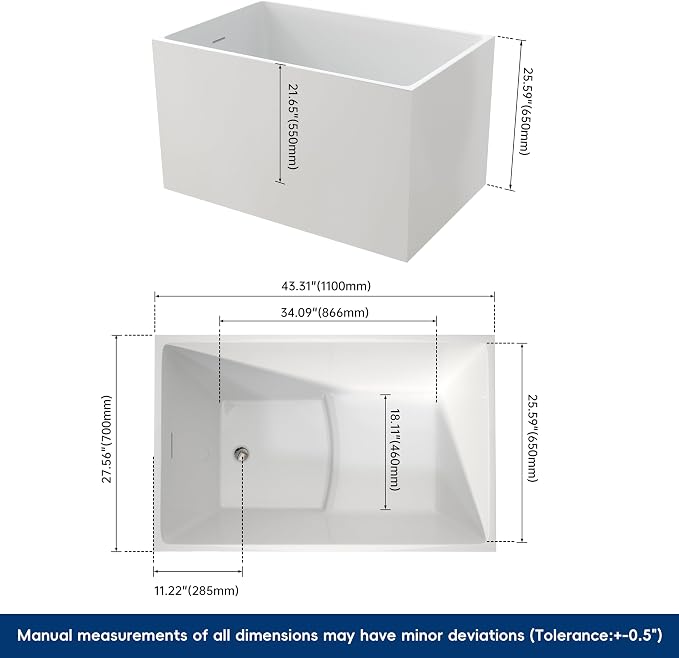 43" Acrylic Freestanding Bathtubs, Stand Alone Tub, Japanese Soaking Tub - Image 6