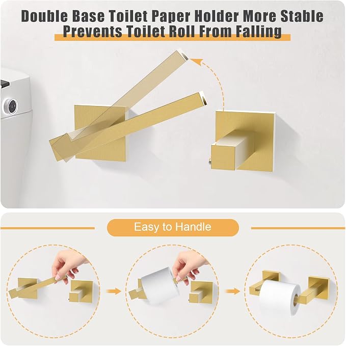 TURS 10-Piece Bathroom Hardware Accessories Set Brushed Gold Towel Bar Holder - Image 3