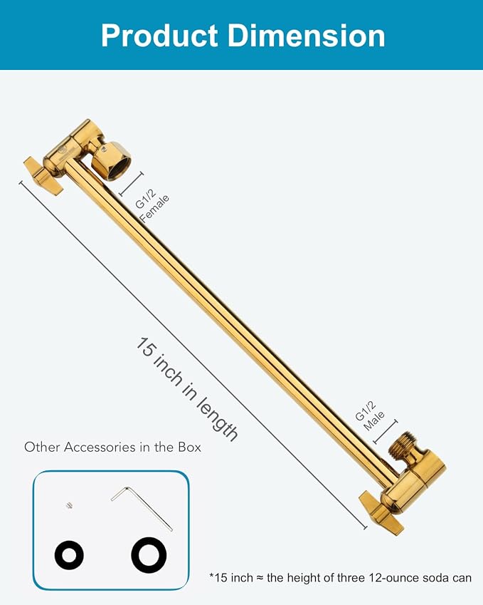 15 Inch Extra Long Adjustable Shower Head Extension Arm - Image 4