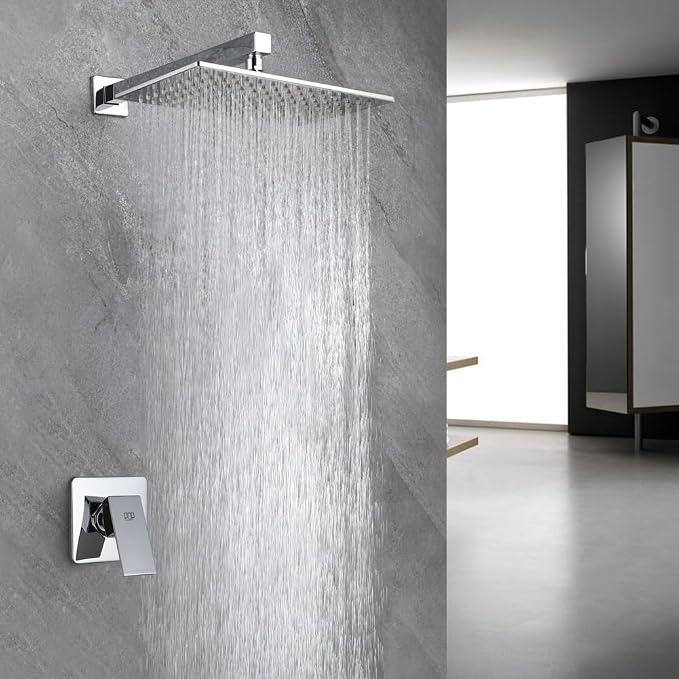 Shower Faucet Set Chrome Rainfall 12“ Rectangle Stainless Steel Shower Head and - Image 2