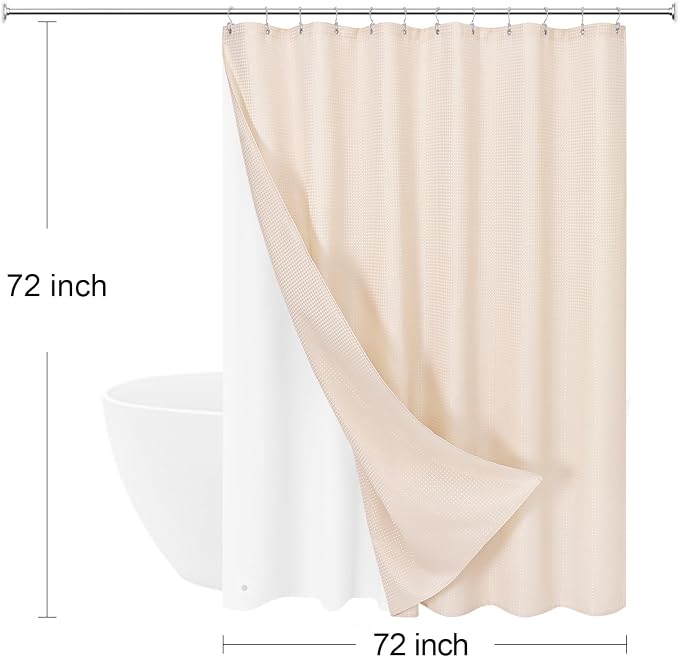 3 in 1 Shower Curtain Set, Blush Pink Waffle Shower Curtain and PEVA Liner Set - Image 8