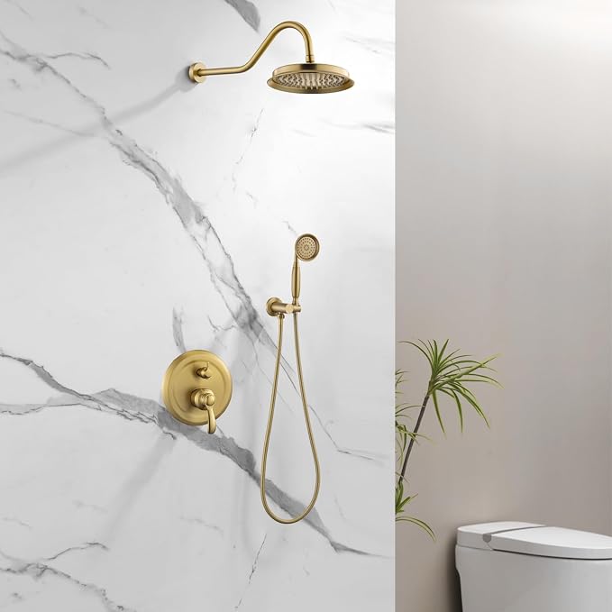 Antique Shower Head Faucet Set, Brushed-Gold Vintage Wall Mount Shower Faucets - Image 2