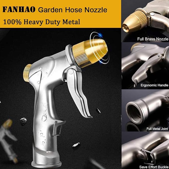 FANHAO Upgraded Garden Hose Nozzle Sprayer, 100% Heavy Duty Metal Handheld - Image 3