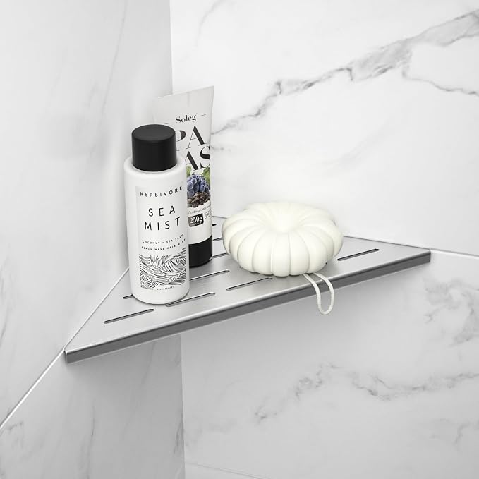 Corner Shower Shelf 10", Brushed 304 Stainless Steel Slot Design Recessed - Image 6