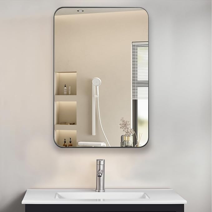 Bathroom Medicine Cabinet with 20"x30" Stainless Steel Framed Mirror, Recessed - Image 7
