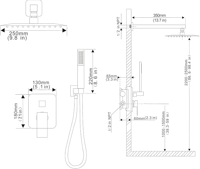 Shower Faucet Set System 10 Inch Shower Head High Pressure Handheld Spray Combo - Image 7