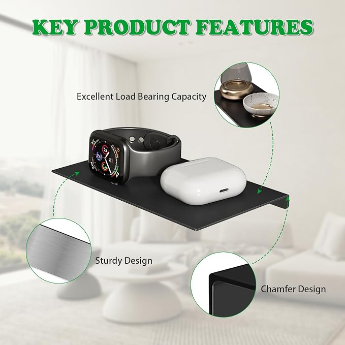 8" Floating Shelves for Wall, Metal Wall Shelves, Mini Display Shelf for - Image 3