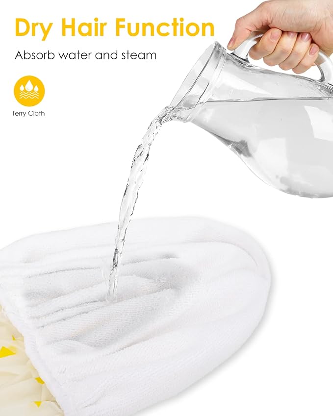 Auban Shower Cap, Shower Cap for Women Terry Cloth Lined EVA Exterior Reusable - Image 7