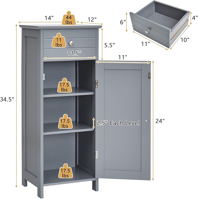COSTWAY Bathroom Storage Cabinet, Single Door Floor Cabinet - Image 2