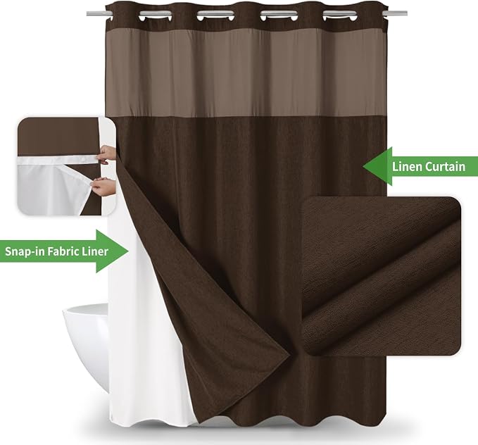 Long No Hooks Needed Linen Textured Shower Curtain - Image 2