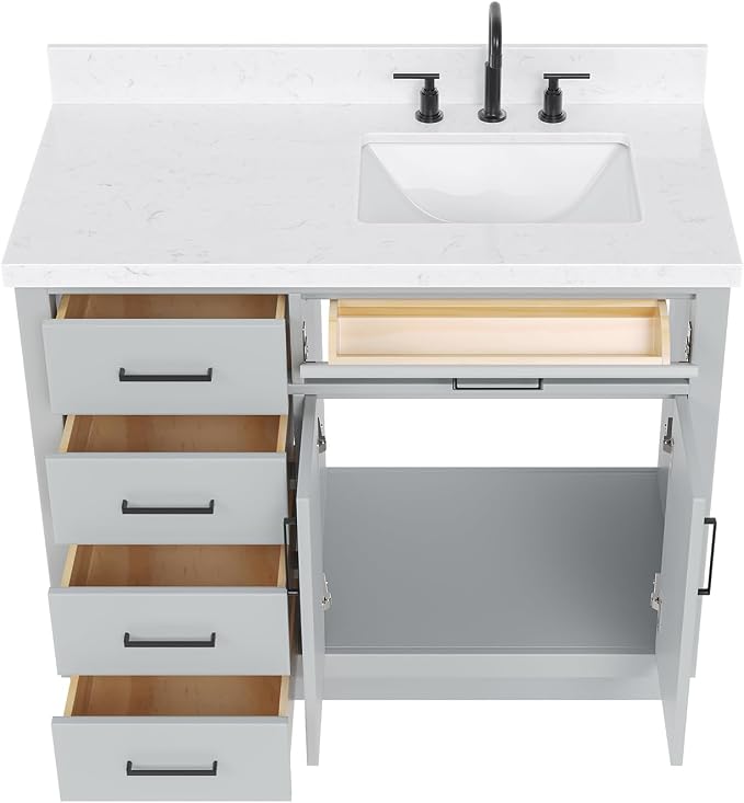 ARIEL Hepburn 42 Inch Single Sink Bathroom Vanity in Gray, 1.5" Edge Carrara - Image 6