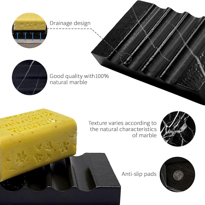 Real Matte Black Marble Soap Dish - Image 3
