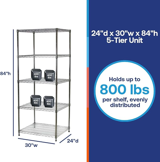 Shelving Inc. 24" d x 30" w x 84" h Chrome Wire Shelving - Image 6