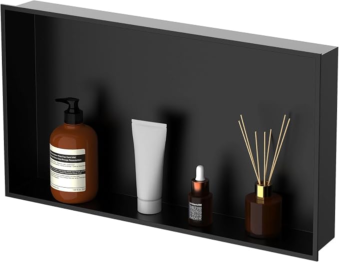 Homevacious Shower Niche 28" X 16" Stainless Steel No Tile Needed Matte Black by Homevacious