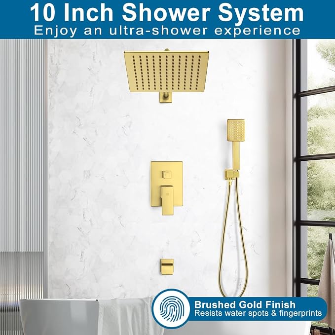 POP SANITARYWARE Shower Tub Faucet Set Brushed Gold Bathroom Rain Shower System - Image 2