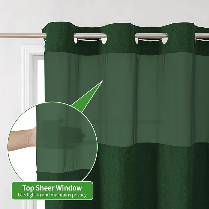Long No Hooks Needed Linen Textured Shower Curtain - Image 6