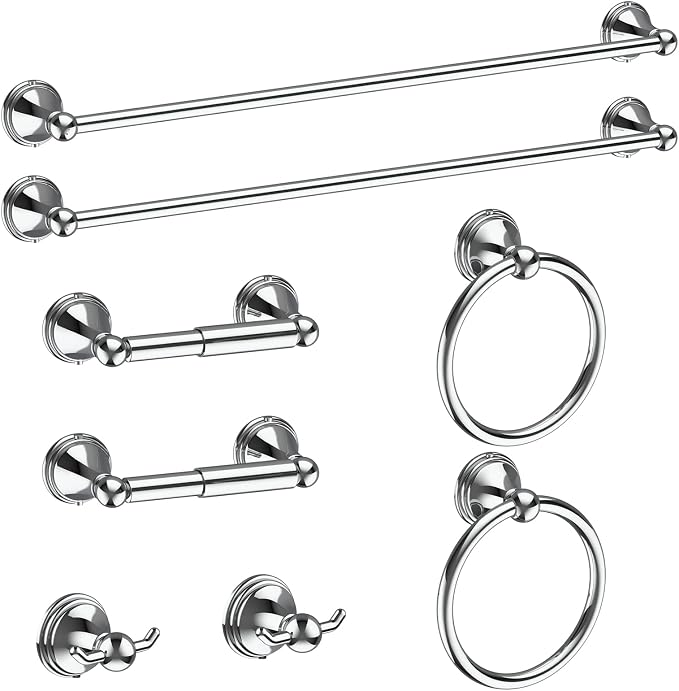 Newfun 8-Pieces Polished Chrome Bathroom Accessories Set, 24 Inch Bath Towel by Newfun