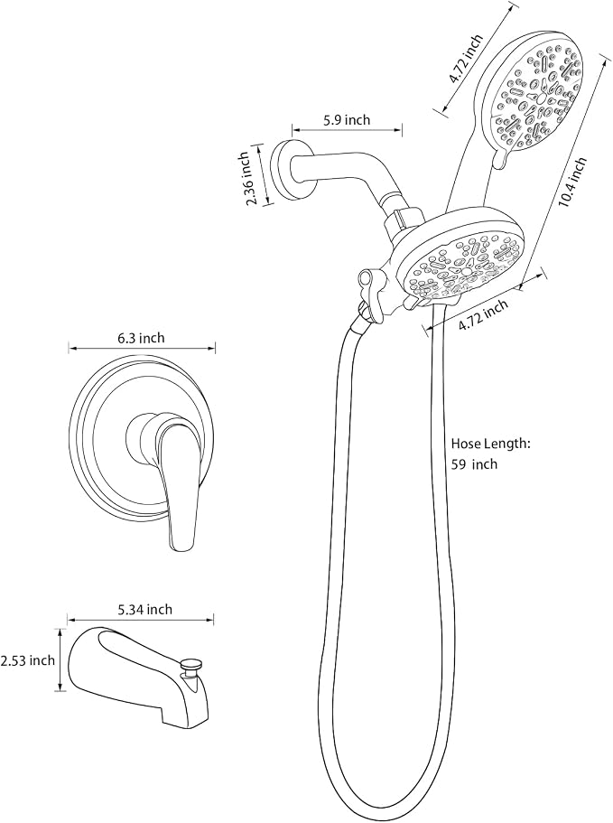 Tub and Shower Faucet Set Complete Dual Shower Head and Handheld 2 in 1 Combo - Image 8