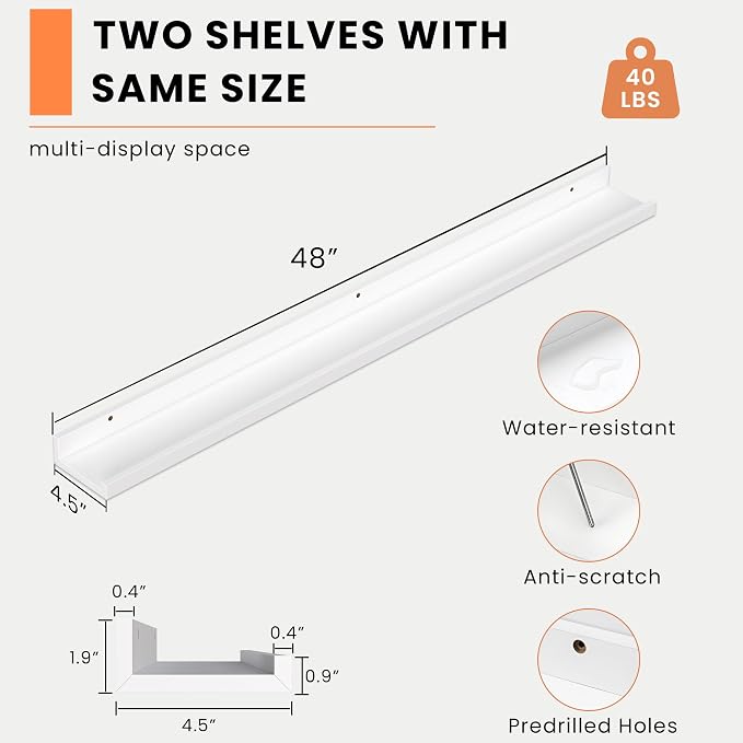 Heimlove Picture Ledge Shelf, Floating Shelves Set of 2, 48 Inches Picture Shelf - Image 3