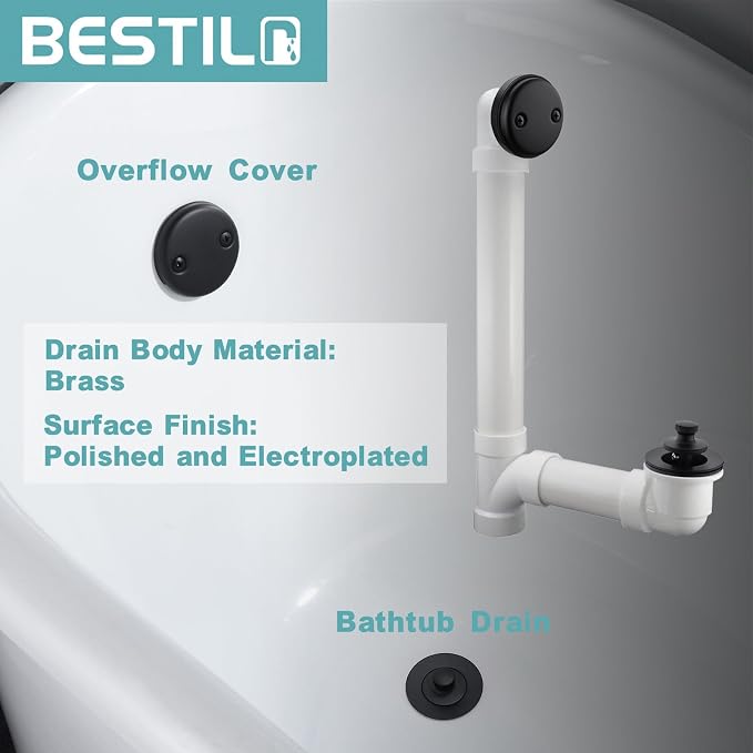 BESTILL Lift and Turn Bathtub Drain Bath Tub Trim Set Conversion Kit, Matte - Image 2