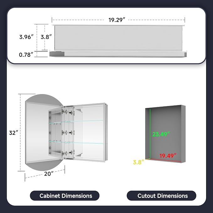 Medicine Cabinet 20" x 32", Bathroom Medicine Cabinet - Image 2